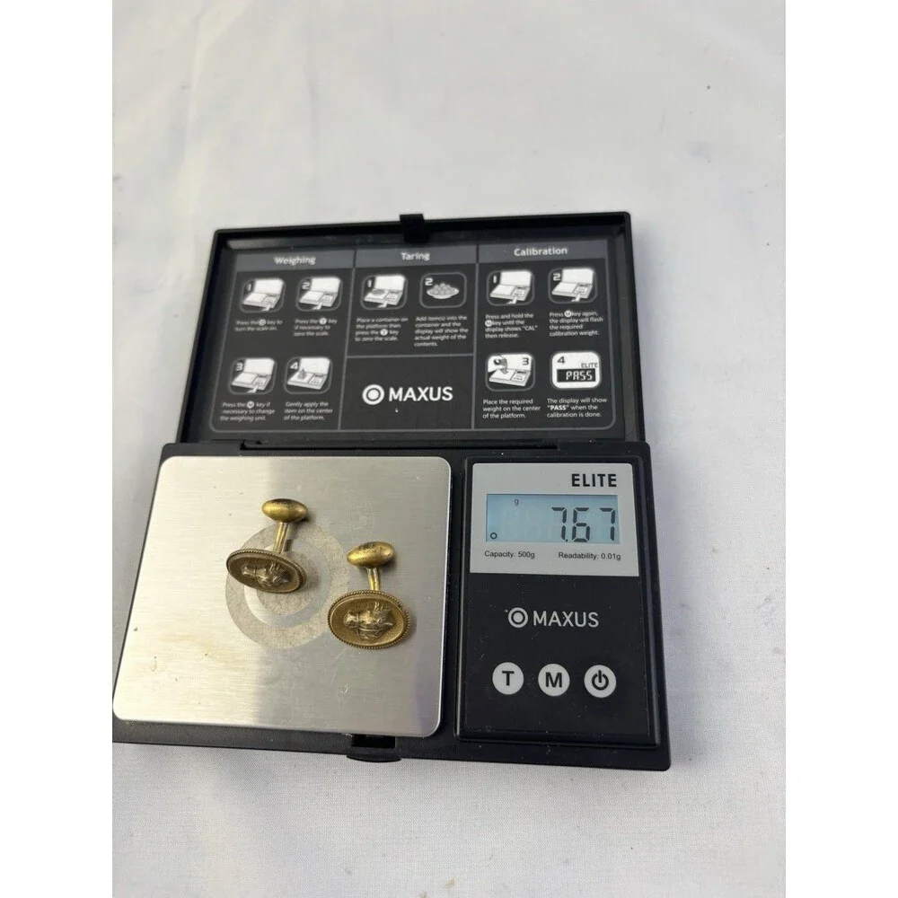 Antique  Horse Gold filled Embossed Equestrian  Victorian Old Cufflinks-7.67 GR